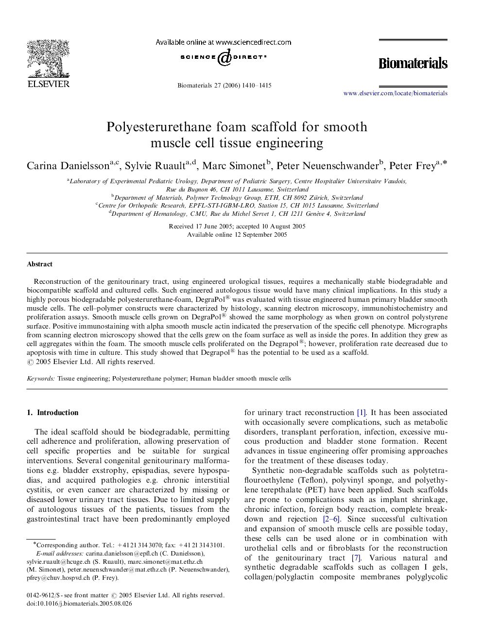 Polyesterurethane foam scaffold for smooth muscle cell tissue engineering