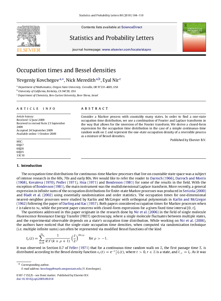 Occupation times and Bessel densities