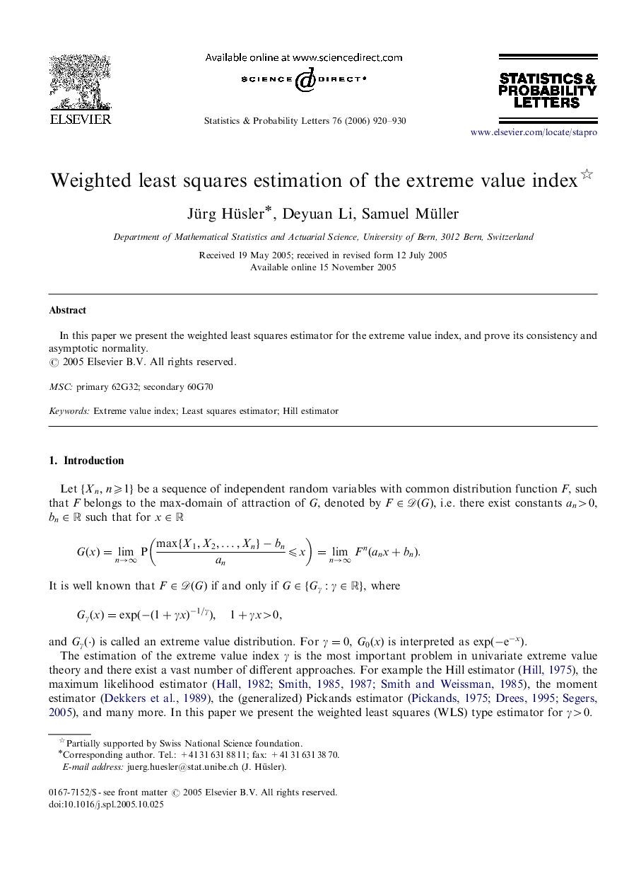 Weighted least squares estimation of the extreme value index