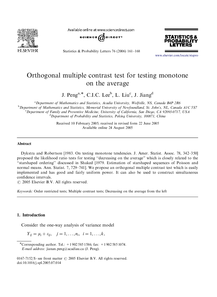 Orthogonal multiple contrast test for testing monotone on the average