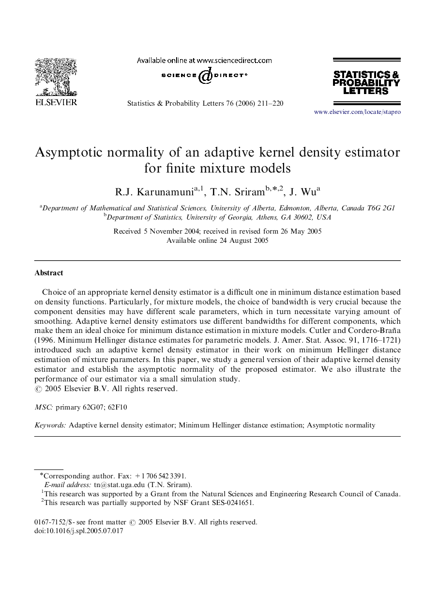 Asymptotic normality of an adaptive kernel density estimator for finite mixture models