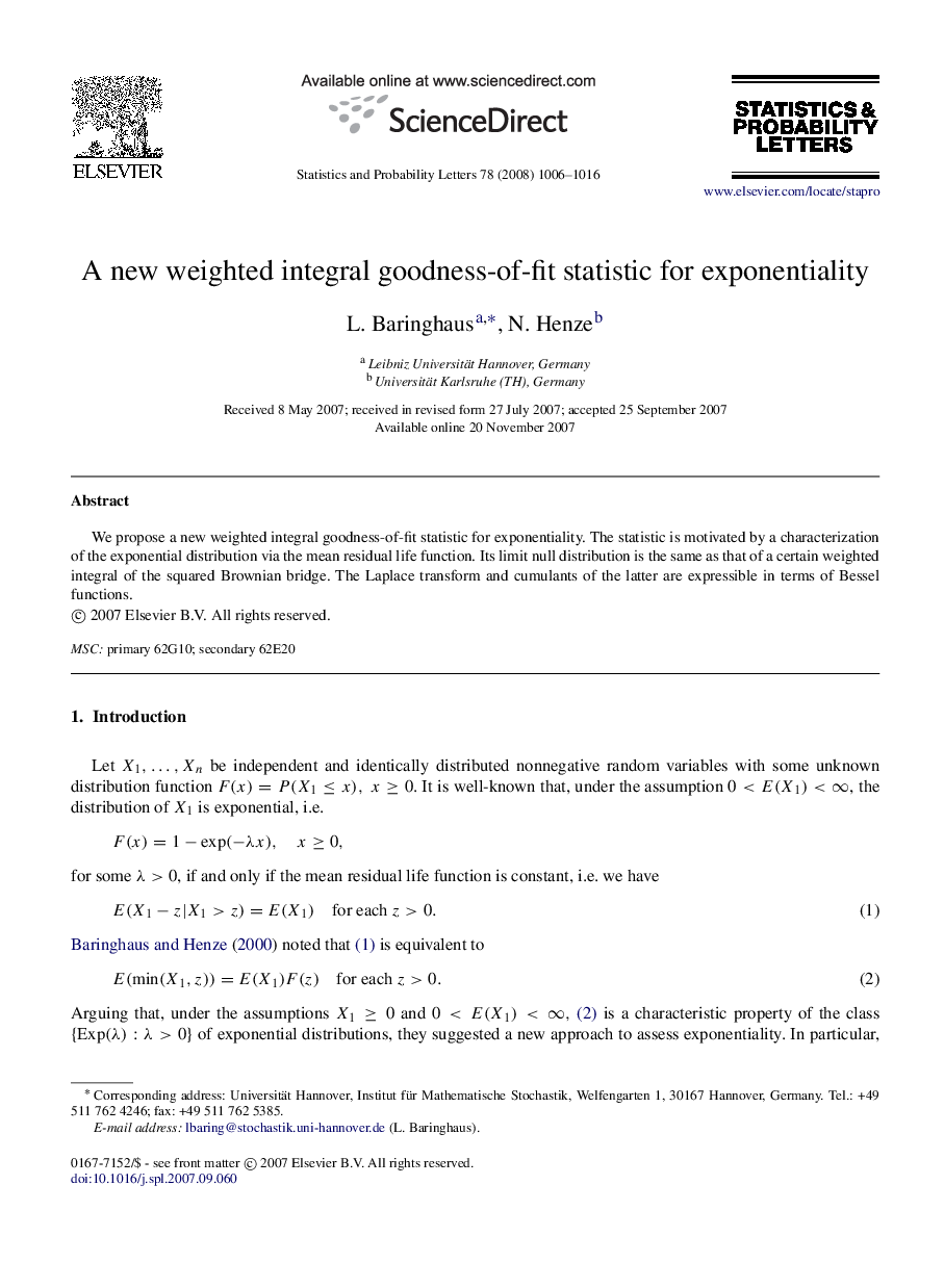 A new weighted integral goodness-of-fit statistic for exponentiality