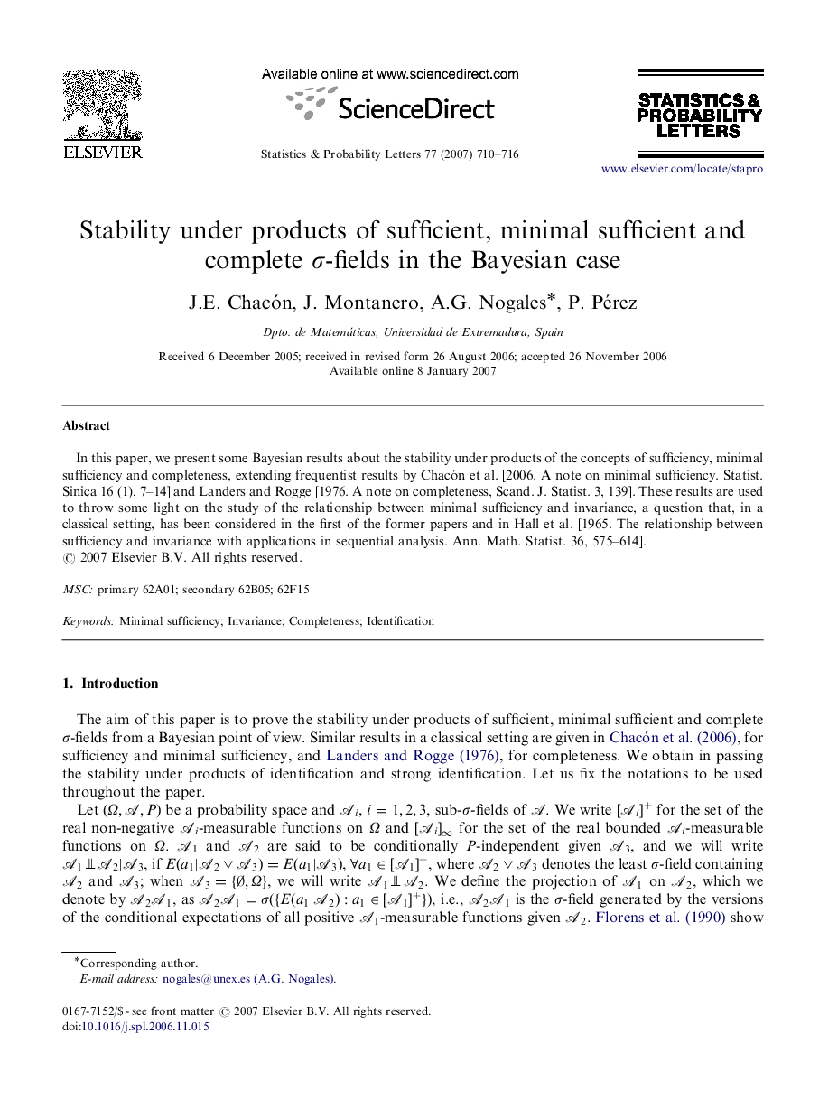 Stability under products of sufficient, minimal sufficient and complete Ï-fields in the Bayesian case