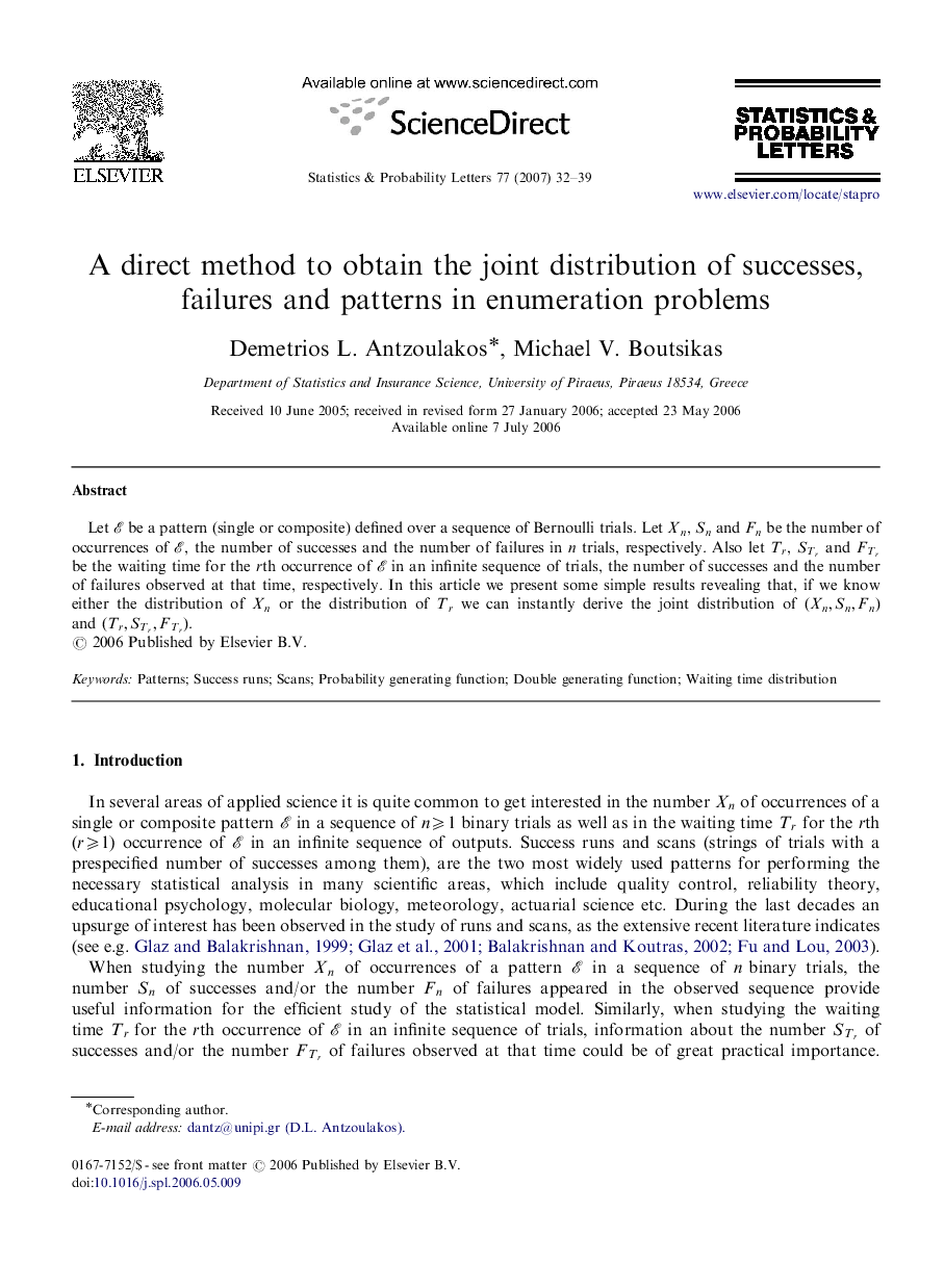 A direct method to obtain the joint distribution of successes, failures and patterns in enumeration problems