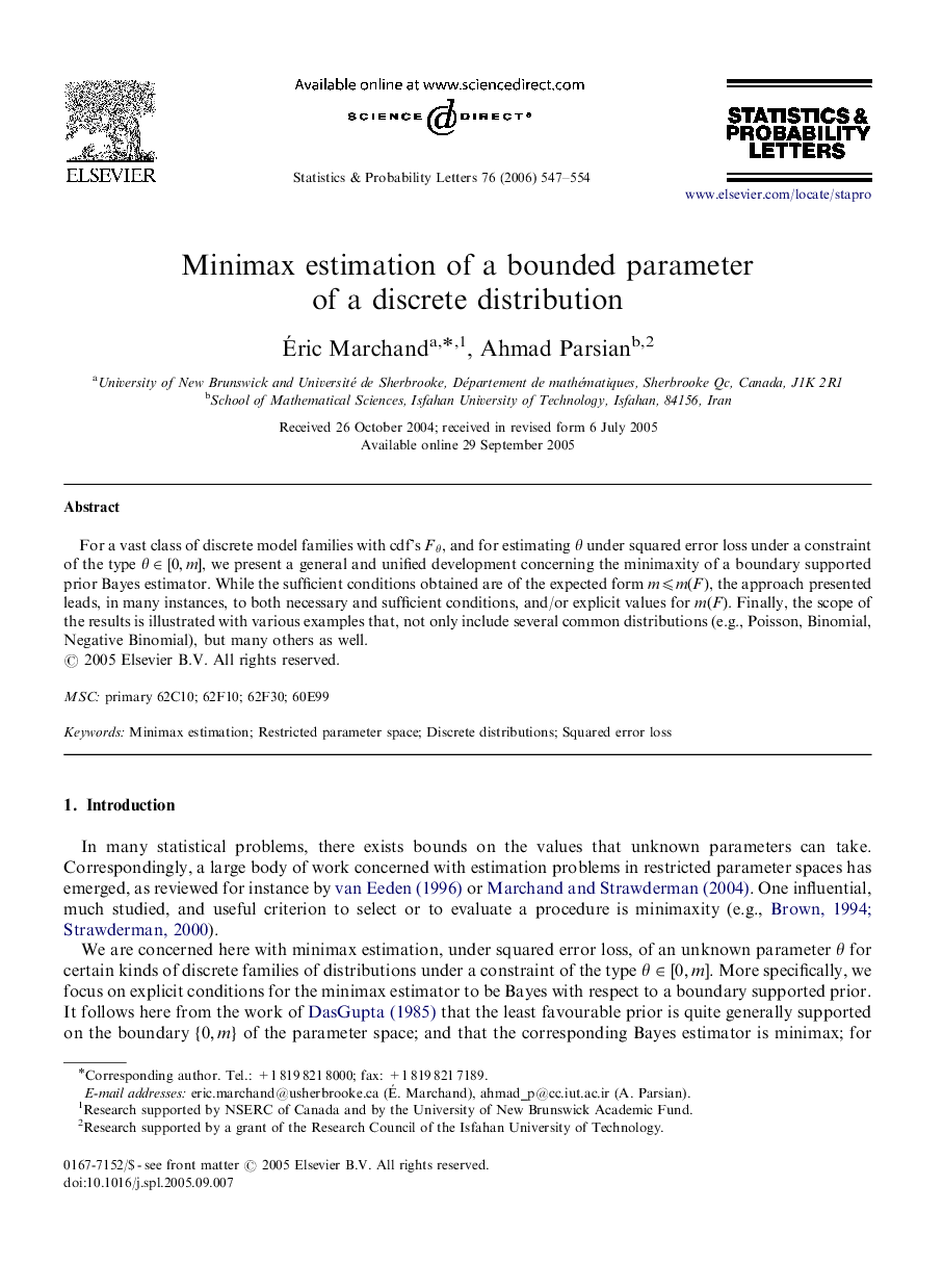 Minimax estimation of a bounded parameter of a discrete distribution