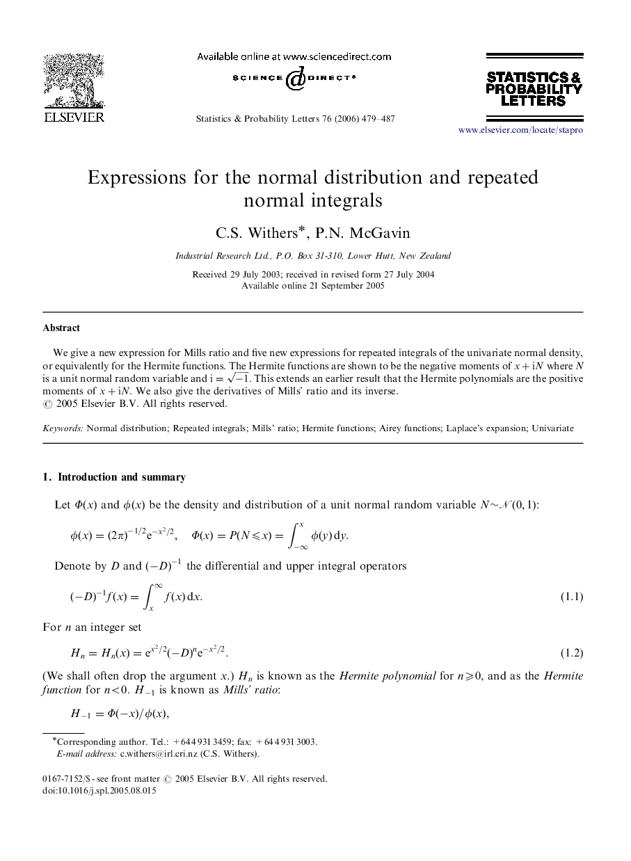 Expressions for the normal distribution and repeated normal integrals