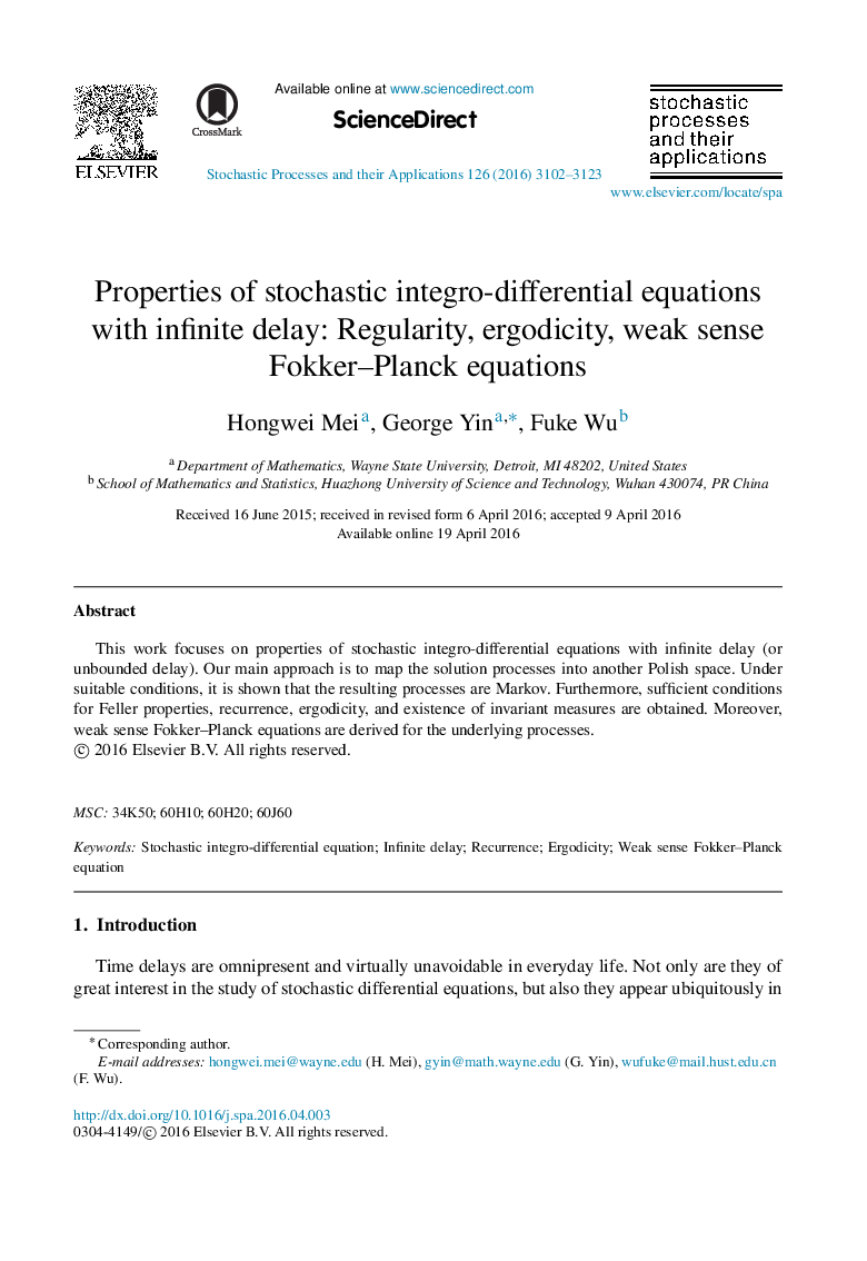 Properties of stochastic integro-differential equations with infinite delay: Regularity, ergodicity, weak sense Fokker–Planck equations