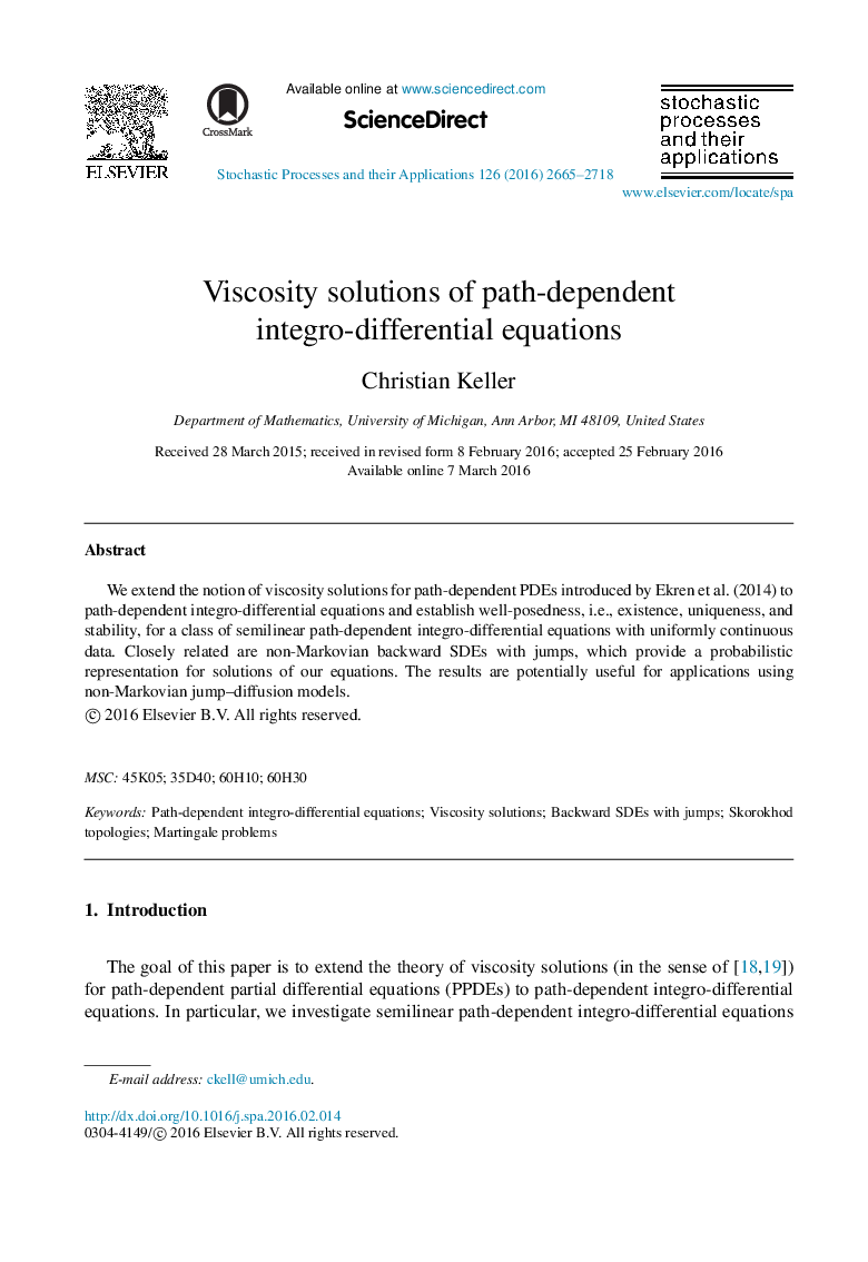 Viscosity solutions of path-dependent integro-differential equations