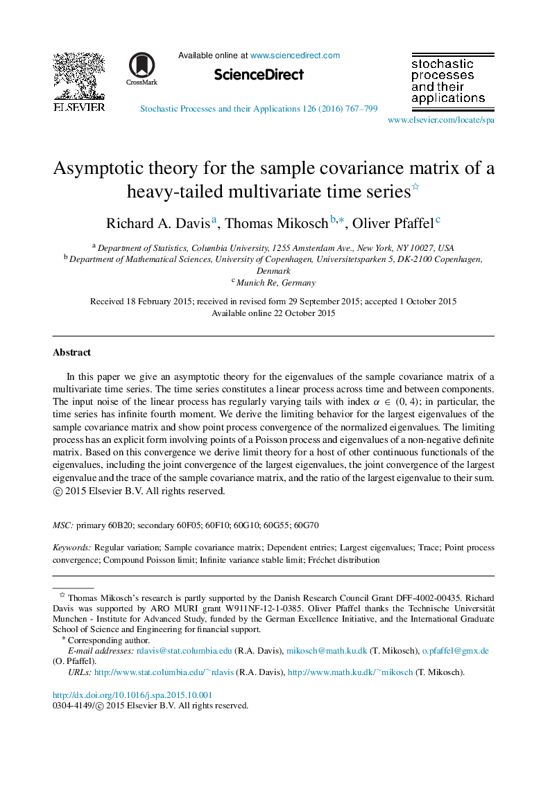 Asymptotic theory for the sample covariance matrix of a heavy-tailed multivariate time series 