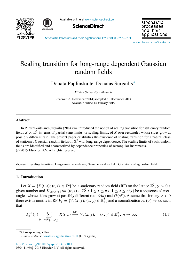 Scaling transition for long-range dependent Gaussian random fields