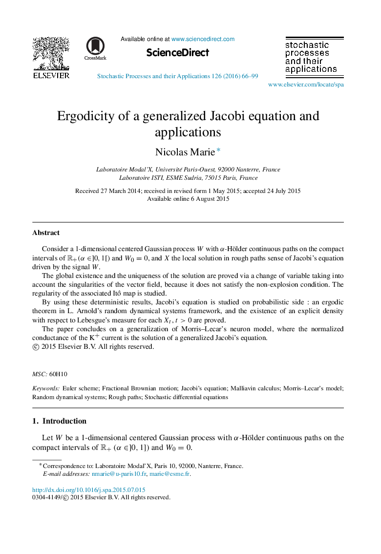 Ergodicity of a generalized Jacobi equation and applications