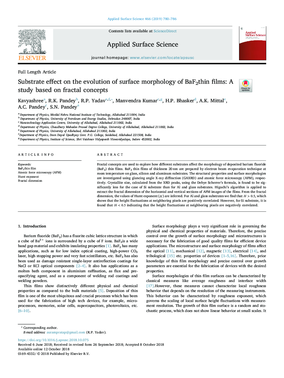 Substrate effect on the evolution of surface morphology of BaF2thin films: A study based on fractal concepts