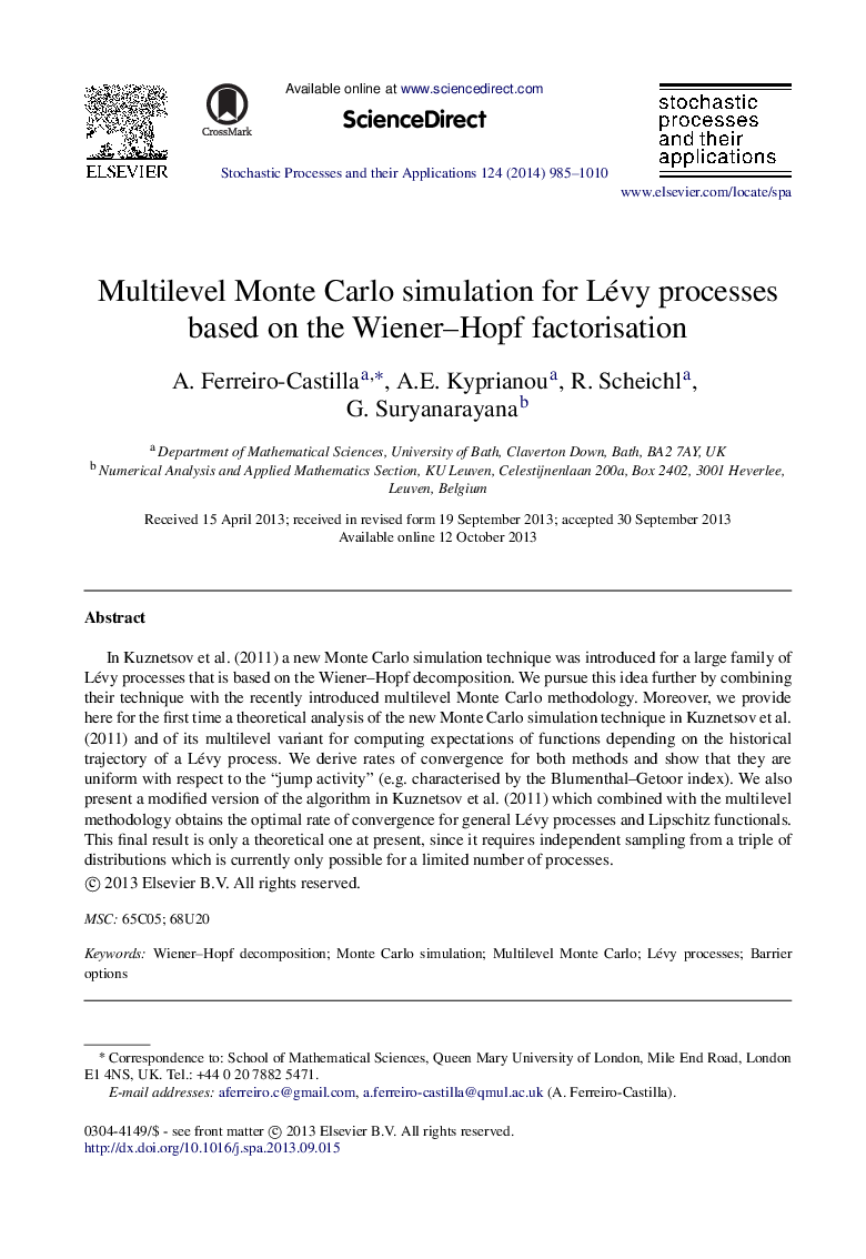 Multilevel Monte Carlo simulation for Lévy processes based on the Wiener–Hopf factorisation
