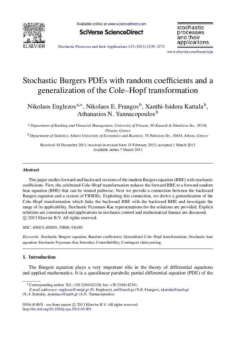 Stochastic Burgers PDEs with random coefficients and a generalization of the Cole-Hopf transformation