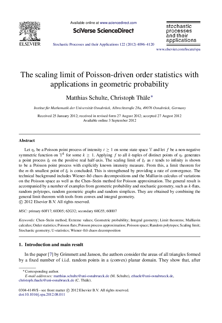 The scaling limit of Poisson-driven order statistics with applications in geometric probability