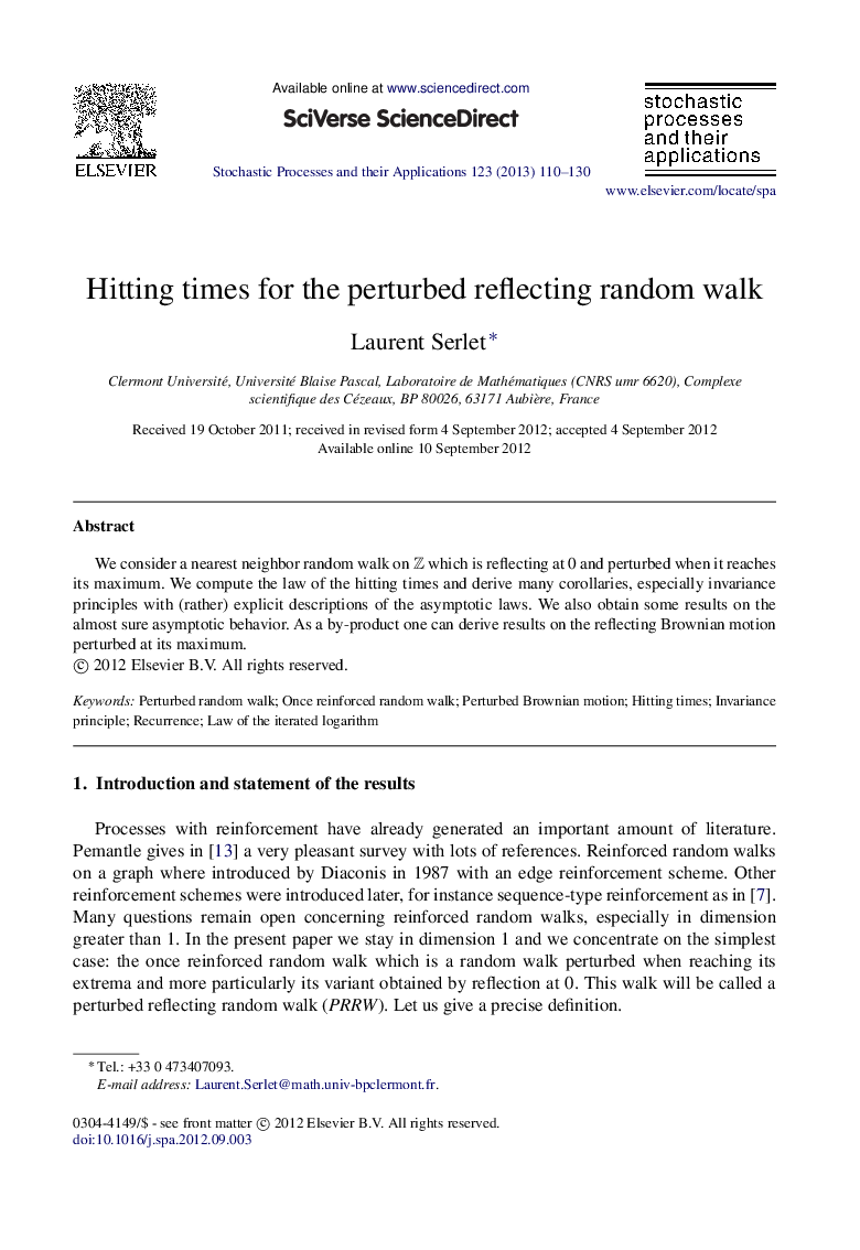 Hitting times for the perturbed reflecting random walk