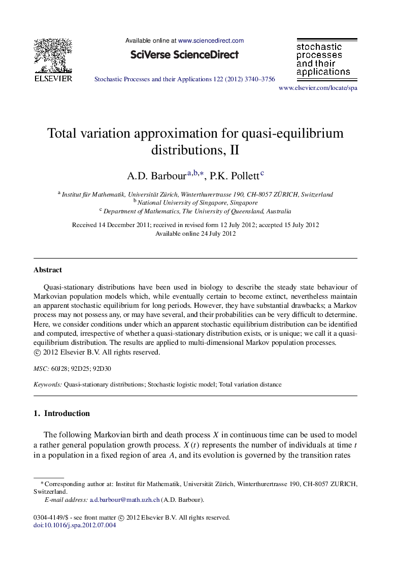 Total variation approximation for quasi-equilibrium distributions, II