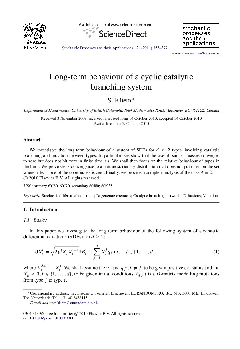 Long-term behaviour of a cyclic catalytic branching system