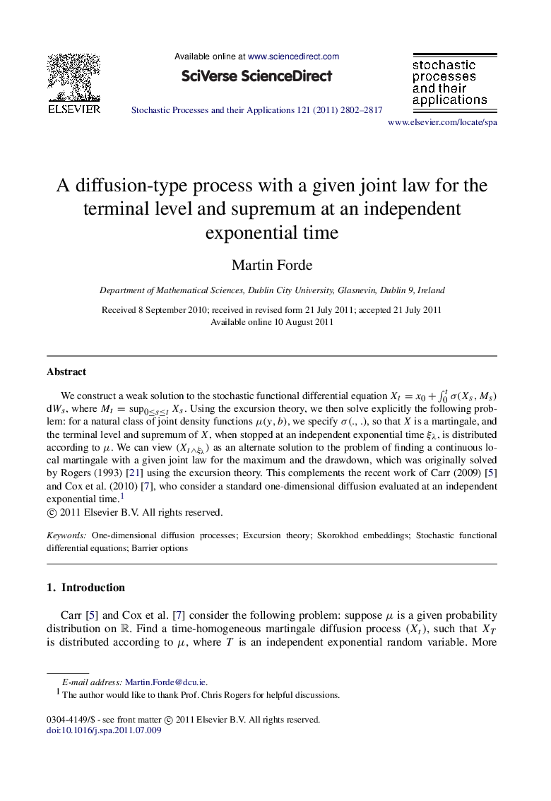 A diffusion-type process with a given joint law for the terminal level and supremum at an independent exponential time