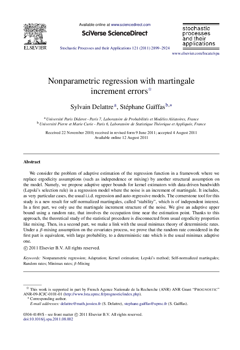 Nonparametric regression with martingale increment errors 