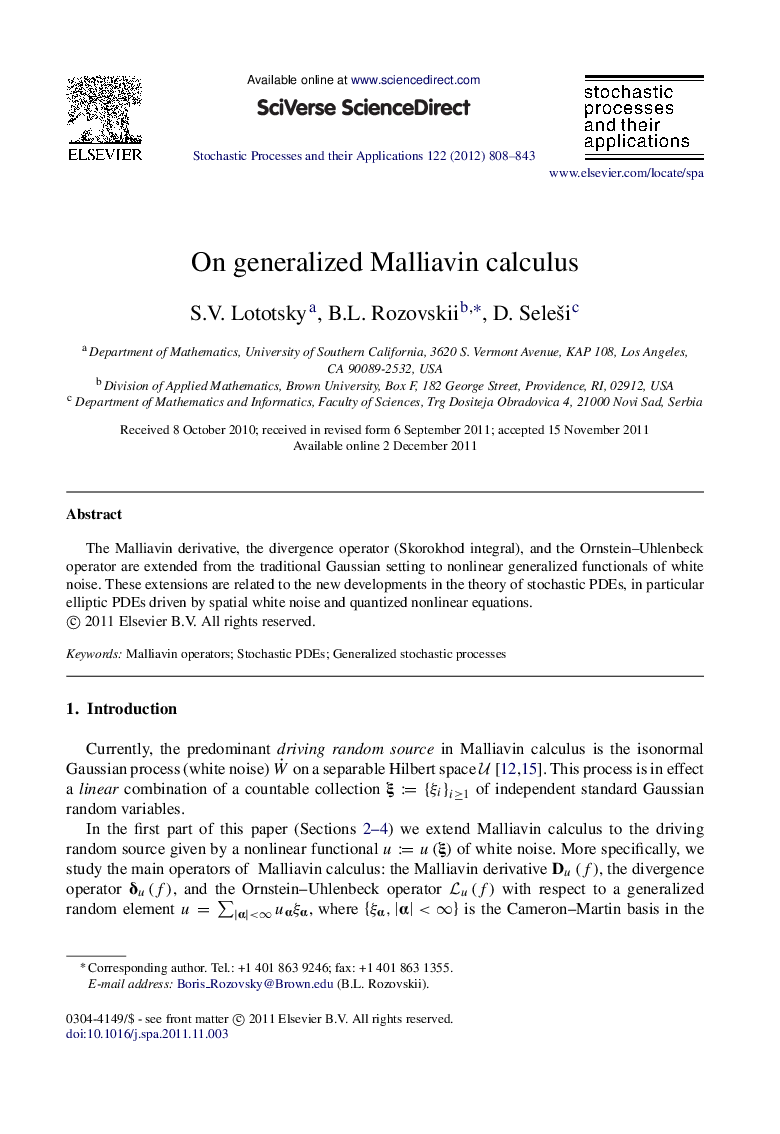 On generalized Malliavin calculus