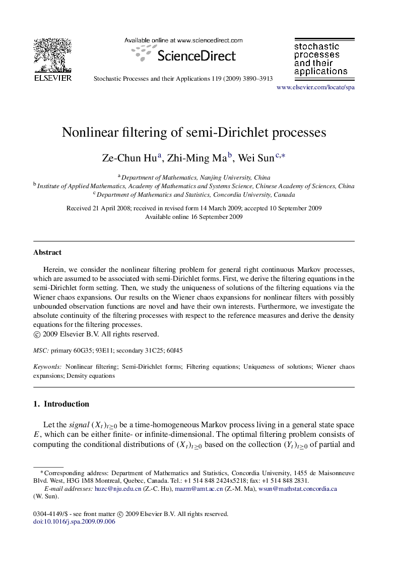 Nonlinear filtering of semi-Dirichlet processes
