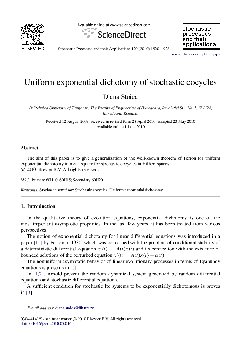 Uniform exponential dichotomy of stochastic cocycles