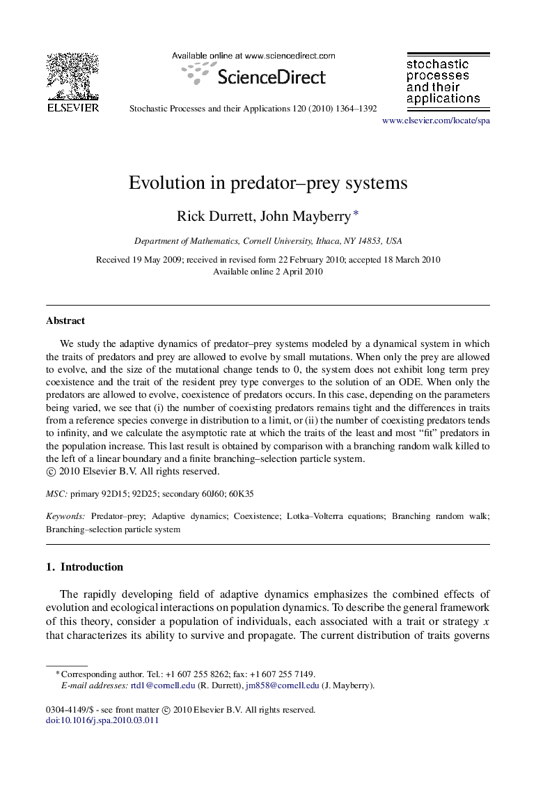 Evolution in predator–prey systems