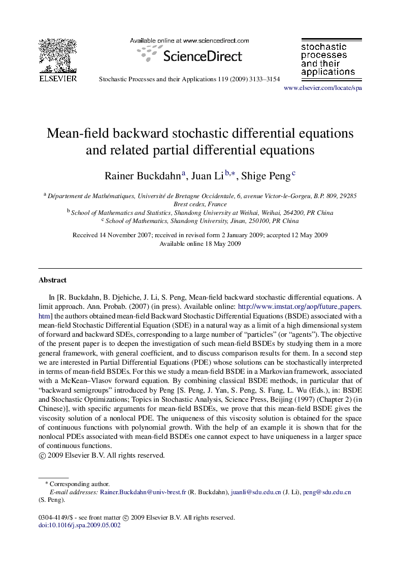 Mean-field backward stochastic differential equations and related partial differential equations