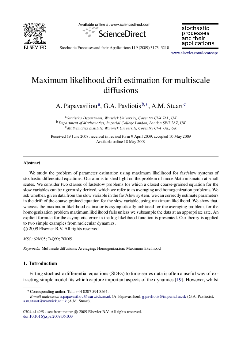 Maximum likelihood drift estimation for multiscale diffusions