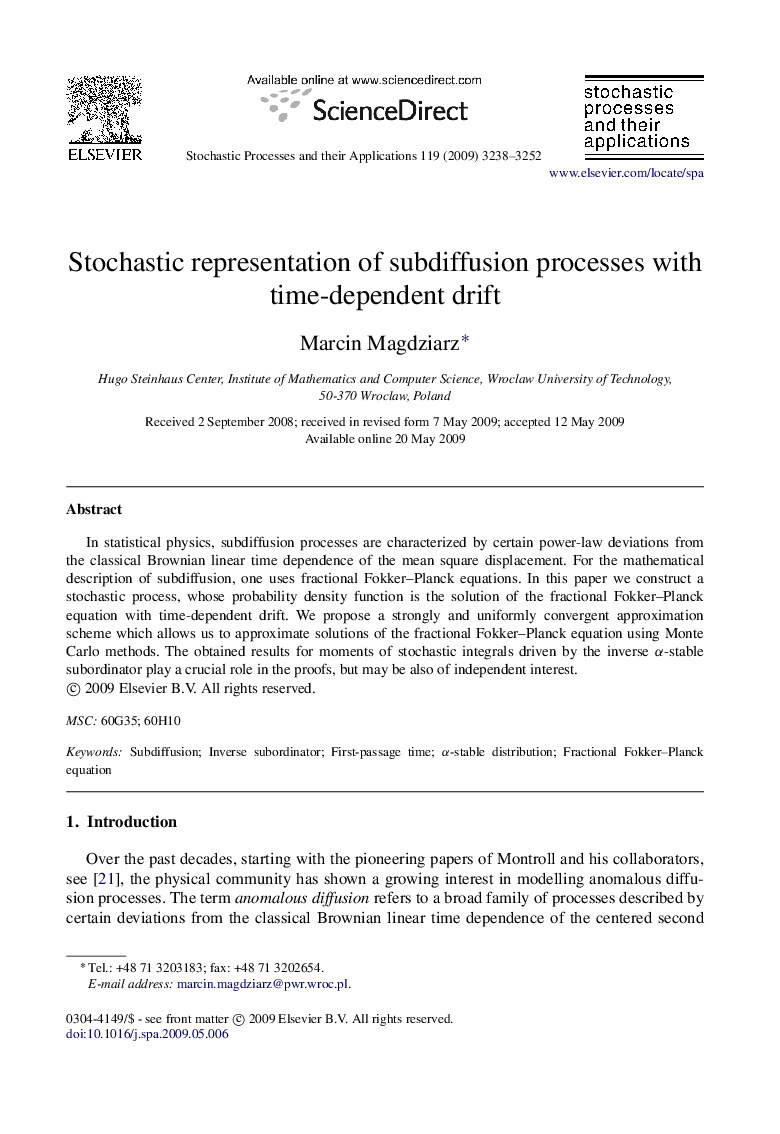 Stochastic representation of subdiffusion processes with time-dependent drift