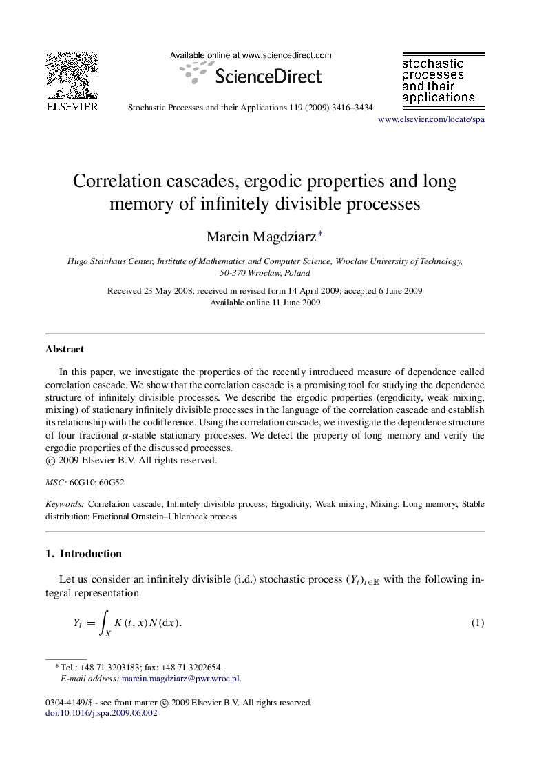 Correlation cascades, ergodic properties and long memory of infinitely divisible processes