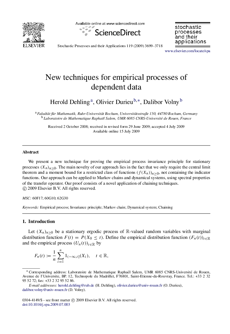 New techniques for empirical processes of dependent data