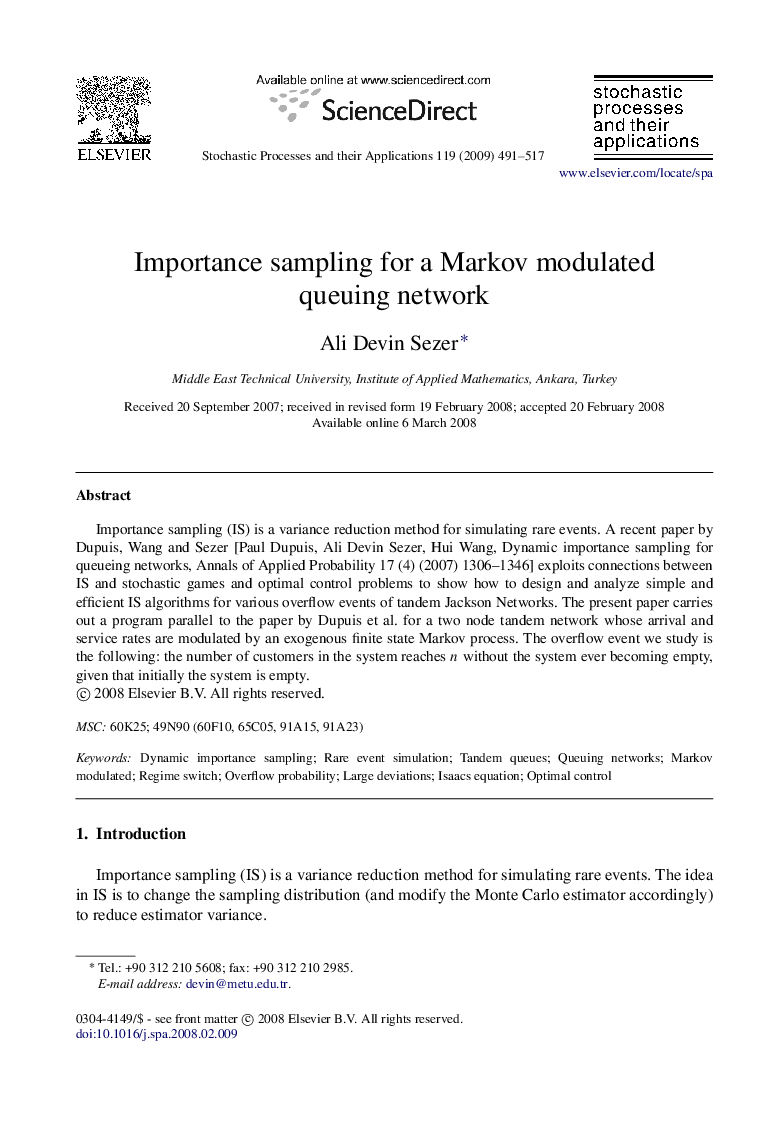 Importance sampling for a Markov modulated queuing network