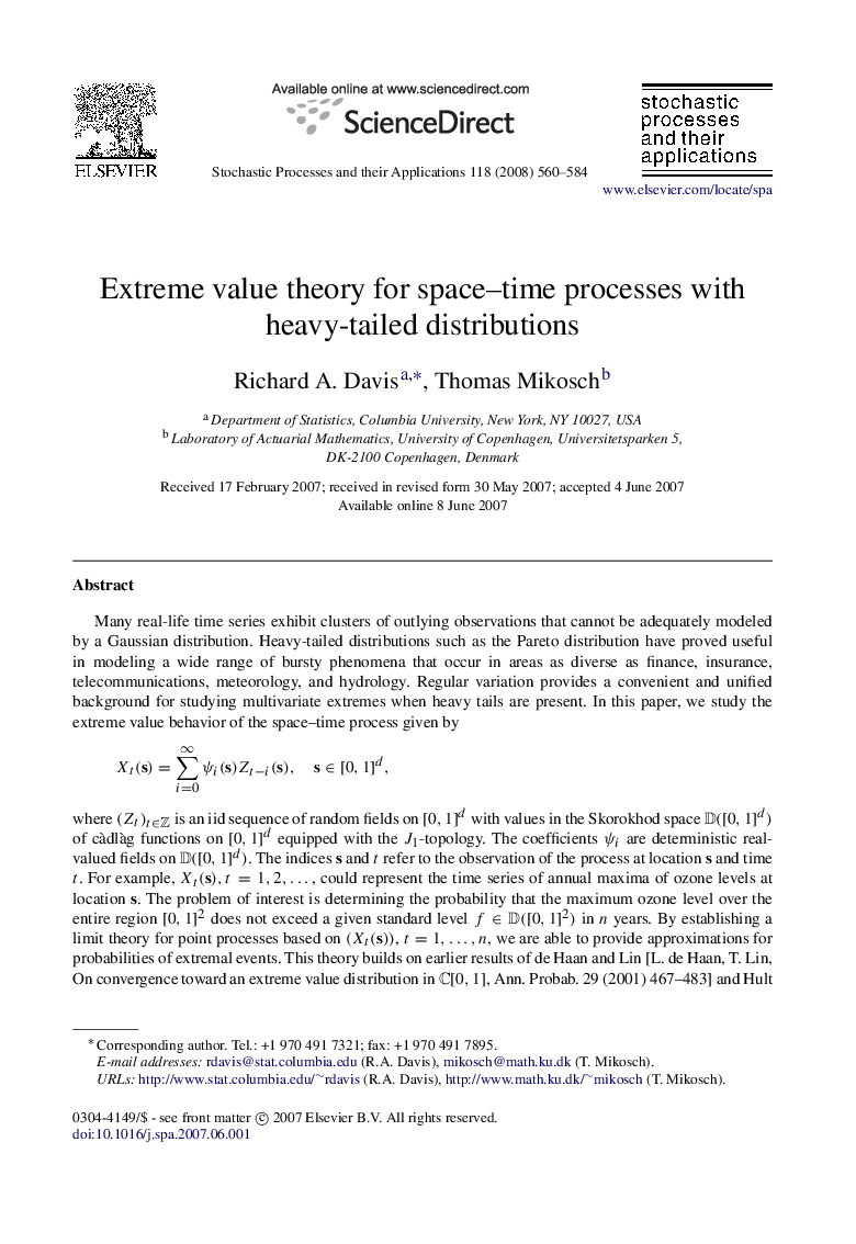 Extreme value theory for space–time processes with heavy-tailed distributions