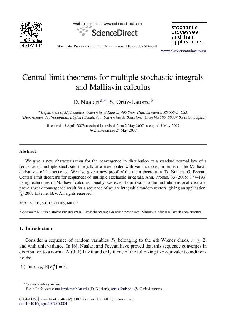 Central limit theorems for multiple stochastic integrals and Malliavin calculus