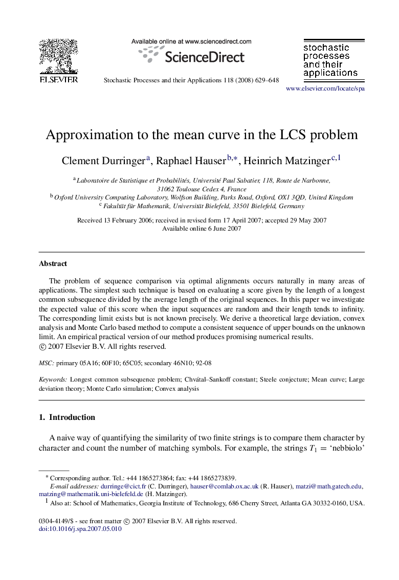 Approximation to the mean curve in the LCS problem