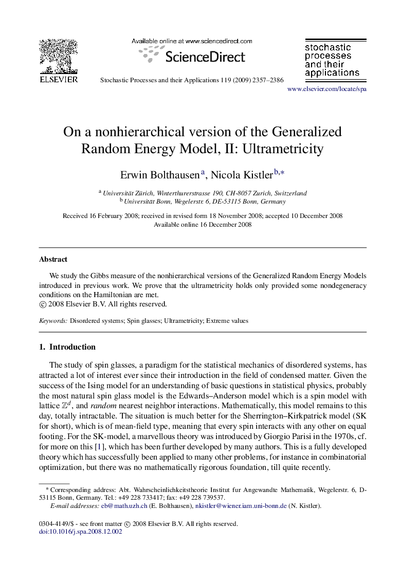 On a nonhierarchical version of the Generalized Random Energy Model, II: Ultrametricity