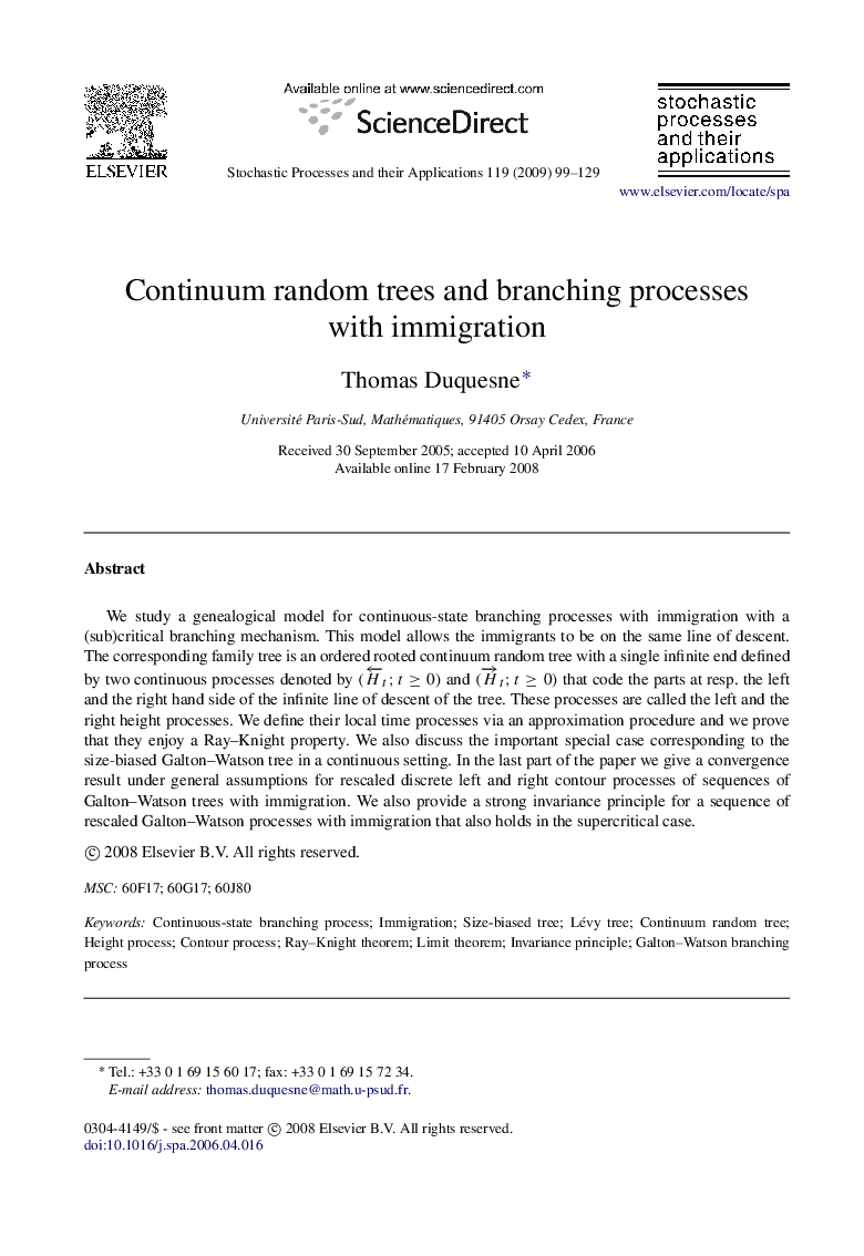 Continuum random trees and branching processes with immigration