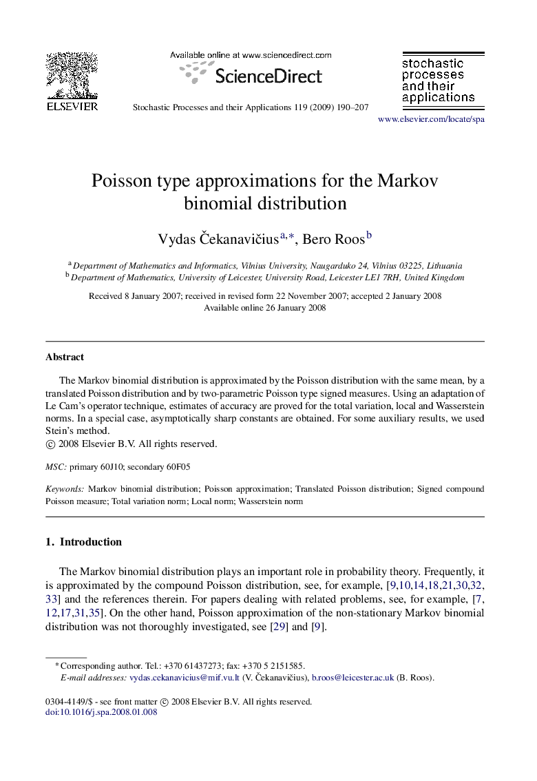 Poisson type approximations for the Markov binomial distribution
