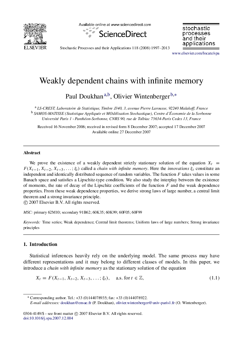Weakly dependent chains with infinite memory