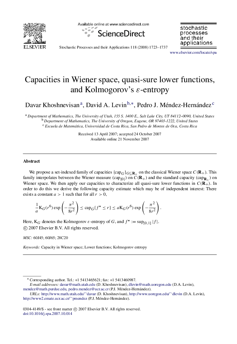 Capacities in Wiener space, quasi-sure lower functions, and Kolmogorov’s εε-entropy