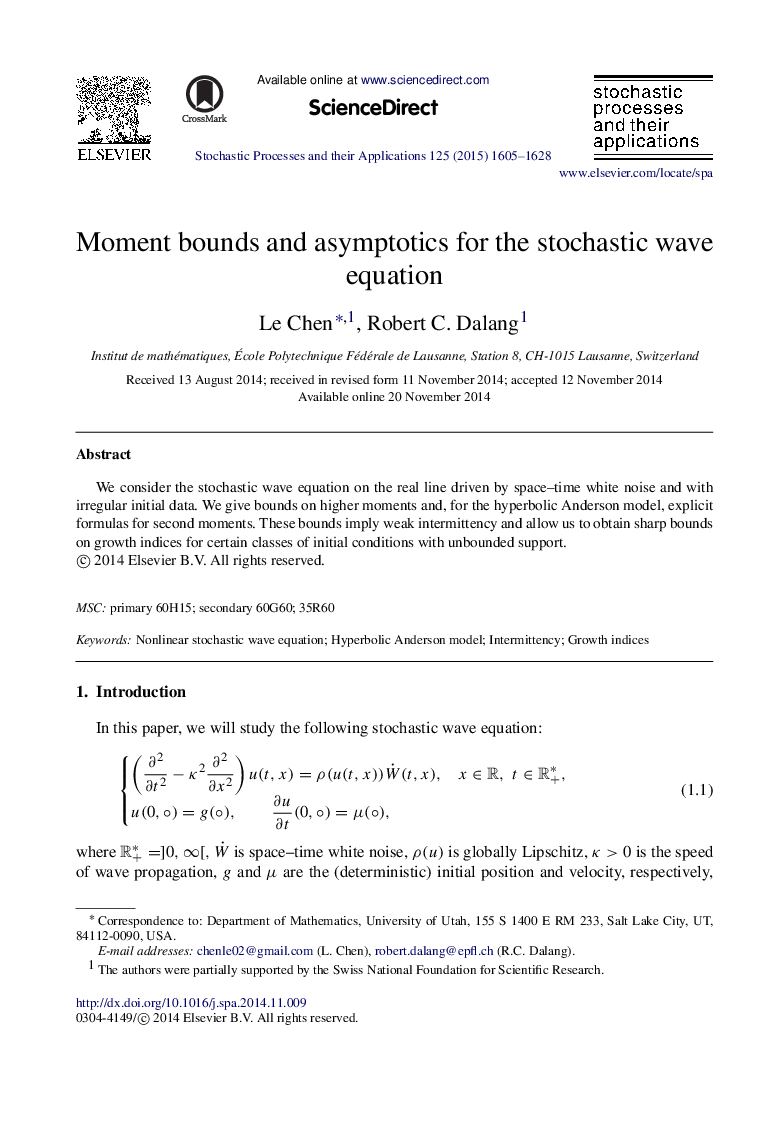 Moment bounds and asymptotics for the stochastic wave equation