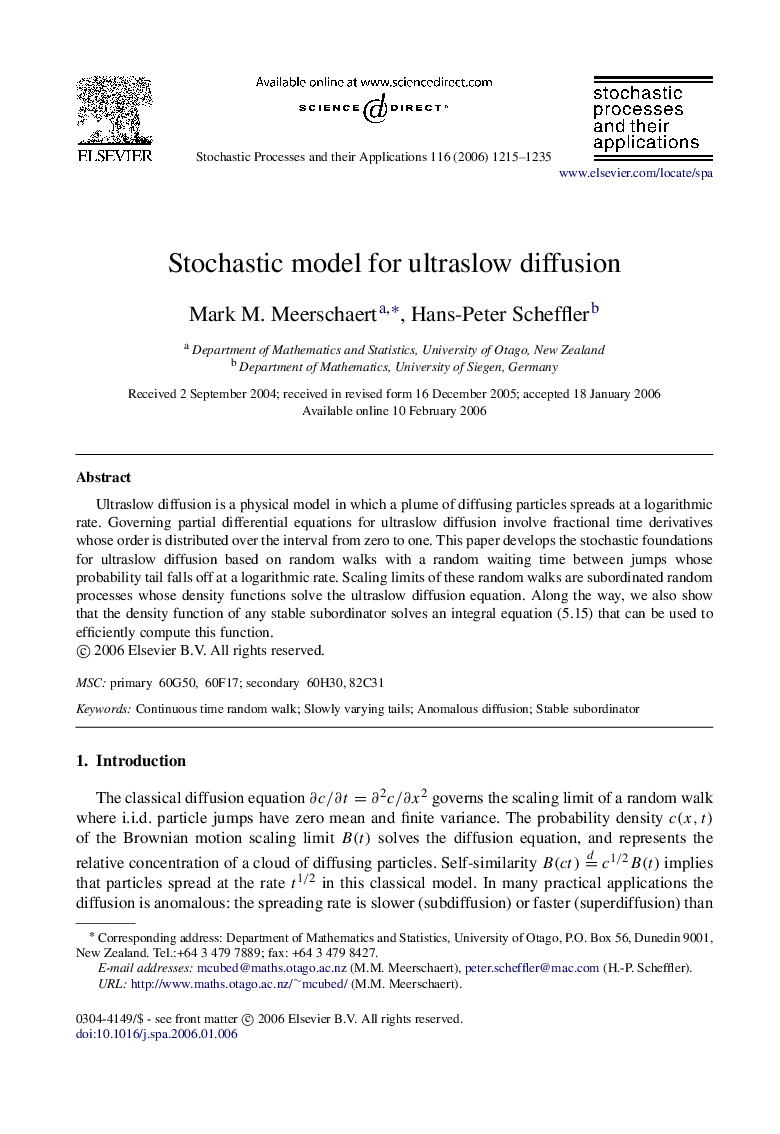 Stochastic model for ultraslow diffusion