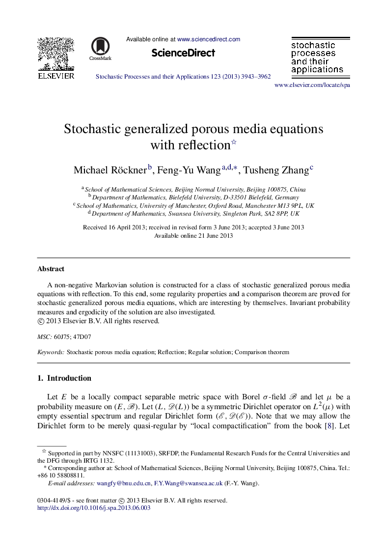 Stochastic generalized porous media equations with reflection 