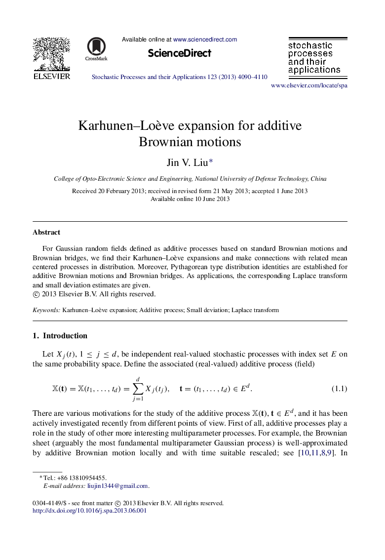 Karhunen–Loève expansion for additive Brownian motions