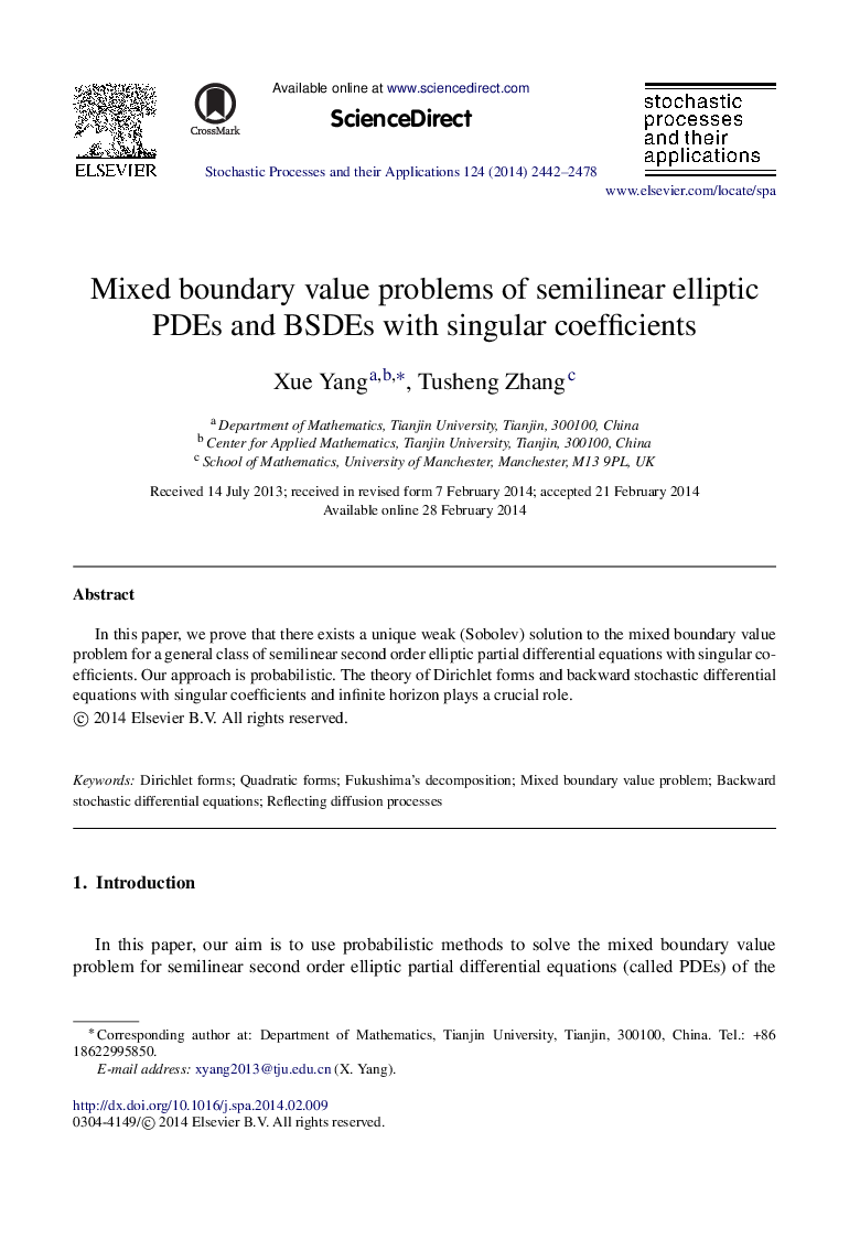 Mixed boundary value problems of semilinear elliptic PDEs and BSDEs with singular coefficients