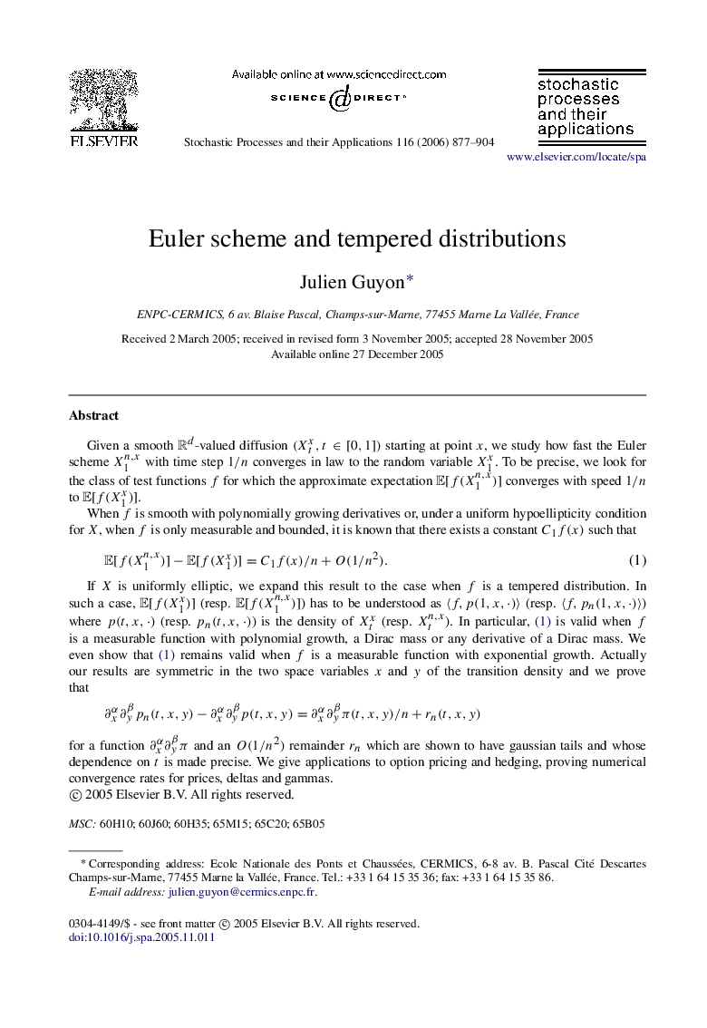 Euler scheme and tempered distributions