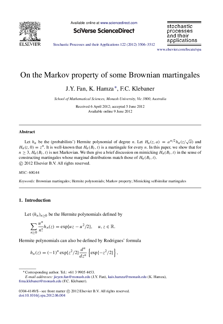 On the Markov property of some Brownian martingales