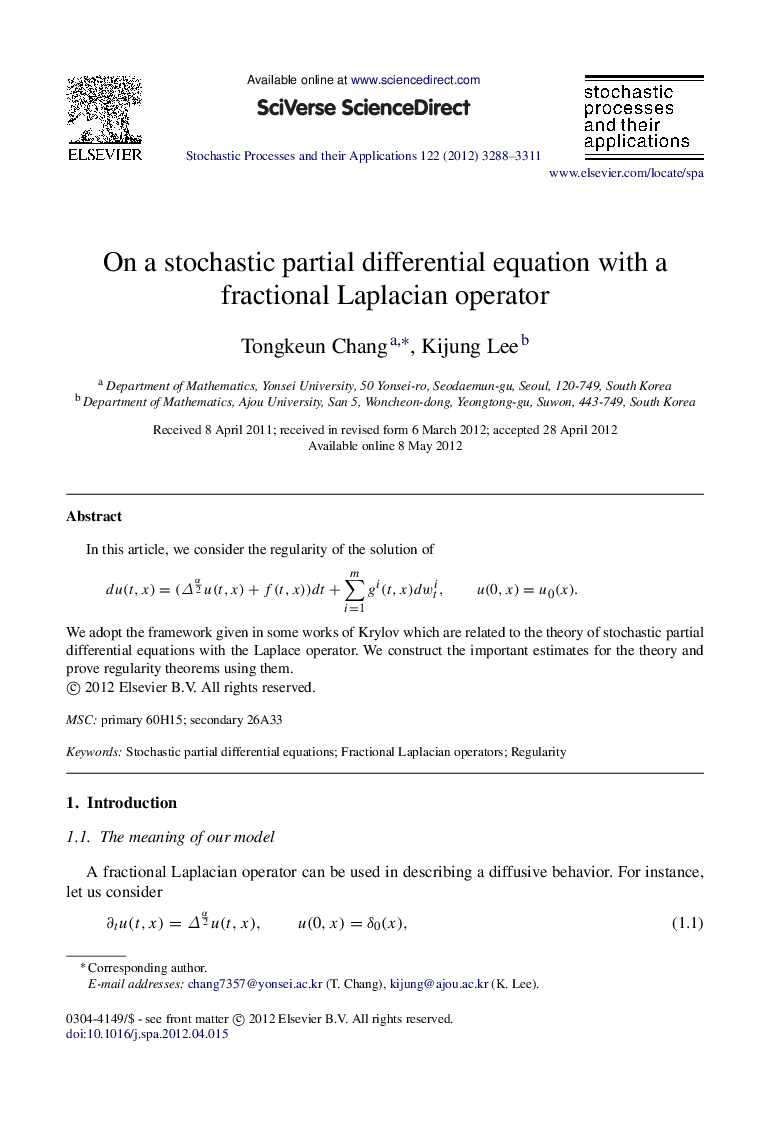 On a stochastic partial differential equation with a fractional Laplacian operator